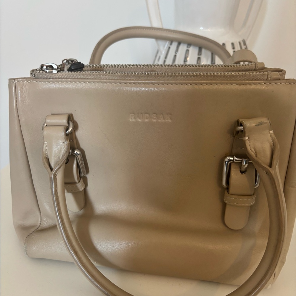 RUDSAK Beige Leather Satchel with Silver Hardware